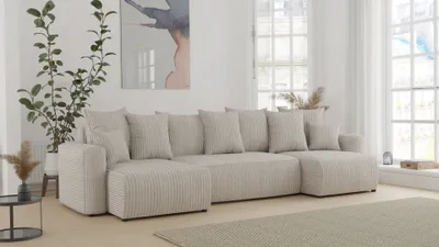 Produktbild von U-Form Sofa ANTONIO DENVER - 312x142x73cm, Wohnzimmersofa mit Schlaffunktion & Bettkästen - Eckarniutur, Couch U-form, Bezug - Cord in Beige