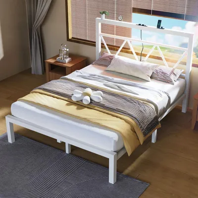 Zdjęcie produktu dla Łóżko metalowe – stelaż – 90 x 200 cm – łóżko pojedyncze – żelazne – bez schowka – wymaga montażu