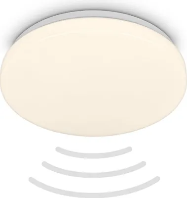 A white, circular LED ceiling light with a motion sensor indicator.