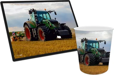 Produktbild von itenga Papierkorb mit Schreibunterlage Motiv Traktor im Feld
