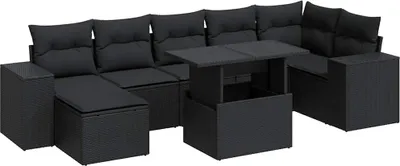 Produktbild von vidaXL 8-tlg. Garten-Sofagarnitur mit Kissen Schwarz Poly Rattan