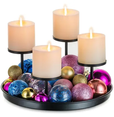 Metall-Adventskranz, schwarz, 4 Kerzenhalter, Höhen 8–14 cm, Ø 30 cm