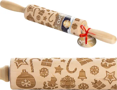 Image de Rouleau à gâteau en bois gravé avec motif décoratif de Noël pour les cadeaux de biscuits