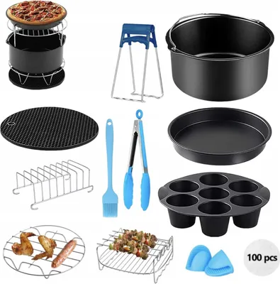 Produktbild von OKWISH Backform Sets Airfryer Zubehör, Heißluftfritteuse Zubehör universal, 12-teiliges Airfryer Zubehör Set, Airfryer Backform & Grillrost