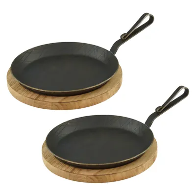 Produktbild von Servierpfanne aus Schmiedeeisen gebogener Hakenstiel Ø 28 cm 2 Stück inklusive Brett