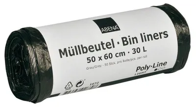 Produktbild von Müllbeutel 30 L, 500x600 mm, 4,5 my HDPE, Grau | Rolle (50 Beutel)