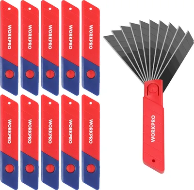 Produktbild von WORKPRO Cuttermesser Klingen 18mm 100 Stück für Profis, gehärtet & extrem scharf Ersatzklingen aus SK5, Abbrechklingen für Teppichmesser Cuttermesser