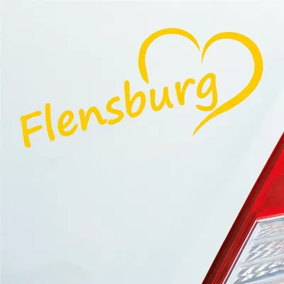 Produktbild von Auto Aufkleber Flensburg Herz Stadt City Liebe Love 18,5x8 cm Gelb Sticker Heckscheibenaufkleber