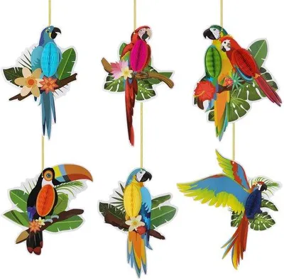Image de Décorations en papier « Perroquet » - Lot de 6 - Décorations pour fêtes à thème