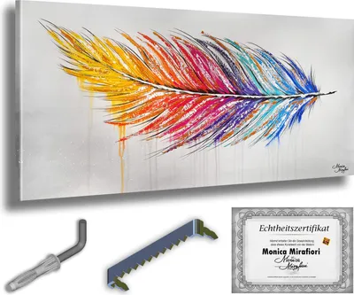 Immagine prodotto di Monica Mirafiori I 100% DIPINTO A MANO I Quadro "Piuma d'arcobaleno" 140x70cm | Quadro dipinto a mano | Quadro acrilico | Quadro acrilico molto grande I Quadri d'arte moderna I Quadri d'arte