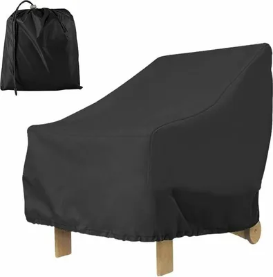Produktbild von Schutzhülle für Gartensessel mit tiefer Sitzfläche, 210D, wasserdicht, für Terrassenstühle, UV- und winddicht, mit verstellbarem Seil, 80 x 85 x 91 cm (210D (schwarz)