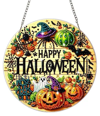 Produktbild von Diamond Painting Anhänger Halloween Kürbis Fensterbild Bastelset Hängendes Ornament Geschenk
