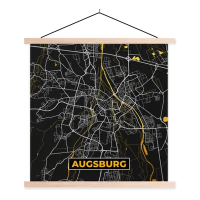 Produktbild von MuchoWow® Textilposter Augsburg - Stadtplan - Karte - Deutschland - Gold 60x60 cm mit holzfarbenen Rahmen - Wanddekoration
