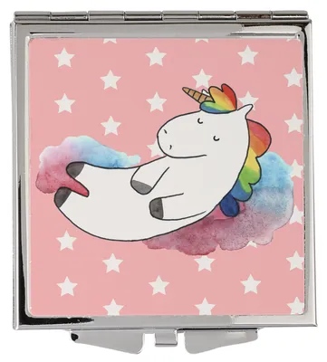 Produktbild von Mr. & Mrs. Panda Schminkspiegel Einhorn Wolke 7 - Rot Pastell - Geschenk, Klappspiegel, Taschenspiegel, Verliebt, Kosmetikspiegel, Unicorn, Einhörner, Frauen Spiegel