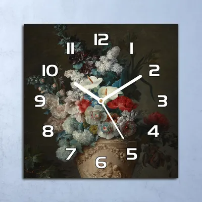 Produktbild von Deko Glasuhr Wanduhr 30x30 Dunkle Vase Blumen Quarz Küchenuhr Bürouhr
