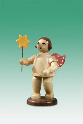 Produktbild von Holzfigur Weihnachtsengel mit Stern und Krone natur Höhe 6,5cm NEU