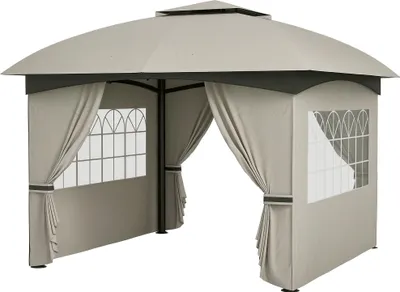Produktbild von 3,4 x 3,4 m Gartenpavillon, Bierzelt mit Lüftungsdach, Bogenfenstern, Stahlgestell, Hellgrau