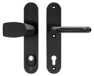 Produktbild von AXA Sicherheits Türbeschläge set - Oval Plus - Türklinken mit Langschild - PC92 mit Kernziehschutz - Kruk/Knopf - Schwarz