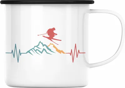 Produktbild von Trendation - Ski Emaille Tasse Geschenk Grafik Geschenkidee Skifahrer Geschenk Winter (Schwarz)