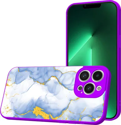 Produktbild von Smartphonica Handyhülle Geeignet für iPhone 13  Pro Max mit Hellblau Gold Marmor Print - TPU Back Cover Case Hellblau  Gold-Marmor-Design - Lila