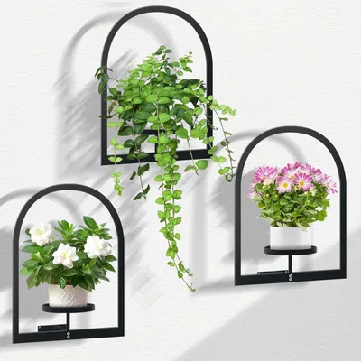 Immagine prodotto di Portap piante in metallo, mensola a parete - supporto per piante da interno - scaffale per piante - supporto per piante - confezione da 3 pezzi - 30 x 40 cm