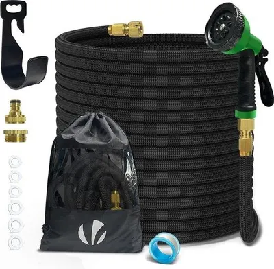 Produktbild von Famanu Gartenschlauch 30 m - flexibel, mit 10 Sprühfunktionen und Wandhalterung, schwarz