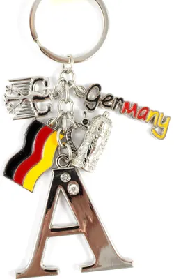 Produktbild von Schlüsselanhänger "A" H.: 11cm Buchstaben/Letter/Initalien/Alphabet/ABC mit Glitzersteinen & Charms Bierkrug/Adler/Deutschland-Fahne/Germany