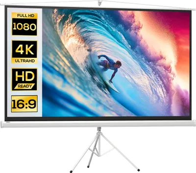 Image de HOMCOM Écran de projection avec trépied pliable 100 pouces 4K HD 16:9, écran vidéoprojecteur réglable en hauteur, idéal pour le home cinéma, les films en intérieur/à l'extérieur