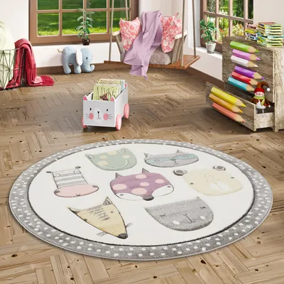 Produktbild von Kinder Teppich Maui Kids Happy Animals Bunt Rund, Größe:120 cm Rund