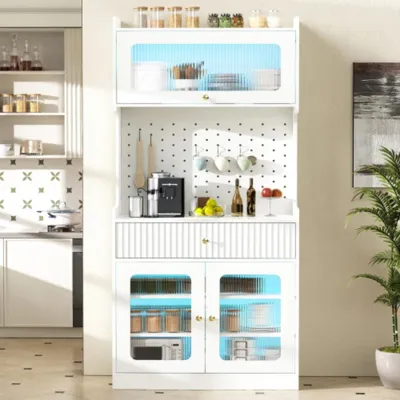Produktbild von Highboard mit Verstellbaren Regalböden und Schubladen, Küchenschrank mit LED-Beleuchtung für Esszimmer, Wohnzimmer und Küche