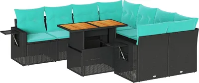 Produktbild von "2026 Aktion" 9-tlg. Garten-Sofagarnitur moderne - Gartenmöbel Sets - Gartengarnitur - mit Kissen Schwarz Poly Rattan - DEMöbel1495531