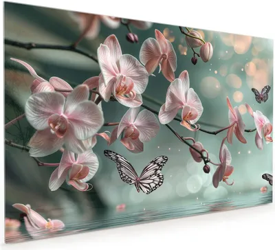 Produktbild von Küchenrückwand Spritzschutz Glas mit Motiv Orchideen Schmetterling 40 x 40 cm