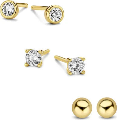 Produktbild von New Bling 9NB-SET019 Zilveren Oorknopjes Dames - Set - 3 Paar - 3mm - Bol - Zirkonia - Goudkleurig