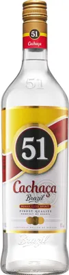 A clear product shot of a bottle of Cachaça 51.