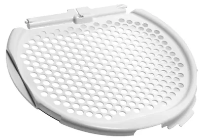 A white plastic lint filter for a washing machine or dryer.