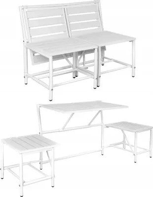 Image de 2in1 Banc de jardin Table de jardin Chaises de jardin, Banc de jardin avec table intégrée Banc de parc Banc blanc
