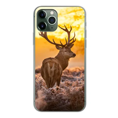 Produktbild von MuchoWow® Handyhülle Schutzhülle Hülle für iPhone 11 Pro Hirsche - Tiere - Sonnenuntergang - Winter - Heidekraut - Natur Silikon Softcase Handy Hülle - Handy