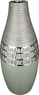 Zdjęcie produktu dla Gilde Vase, "Lagos", Keramik, grau, silberfarben, VE 2, L. 15.5 cm, B. 15.5 cm, H. 34 cm 47358 4063387473580