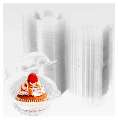 Produktbild von 60 Stück Klare Cupcake-Boxen, 11,5 cm Individuelle Cupcake-Boxen aus Kunststoff mit Kuppel für Einzelne Cupcakes Aufklappbarer Lebensmittelbehälter mit Deckel für Cupcakes, Muffins und Salate