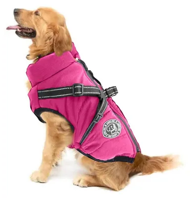 Image de Manteau imperméable pour chien avec harnais, manteau chaud d'hiver pour chien, veste pour chien, gilet pour chien, rose