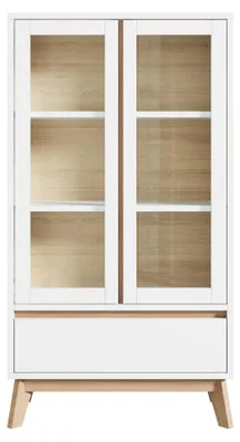 Produktbild von Aufbewahrungsschrank - Hoher Schrank in Holzoptik - 80 x 40 x 150 cm - Verstellbare Einlegeböden - Schublade - Freistehend - Weiß