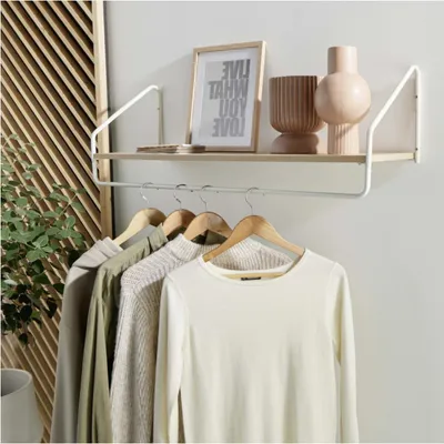 Image de Penderie étagère murale bois et métal L90 cm NELO Blanc