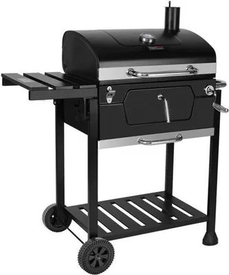 Zdjęcie produktu dla Grill węglowy, grill węglowy, wymiary: 100 x 64,5 x 104,5 cm, wózek na grill z pokrywą, termometrem i uchwytem ze stali nierdzewnej, idealny na kemping i do ogrodu