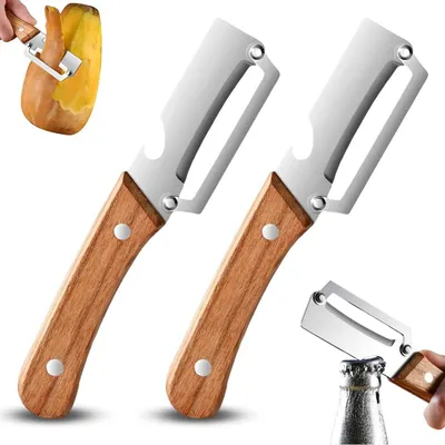 2-in-1 Gemüseschäler mit Edelstahlklinge und Holzgriff