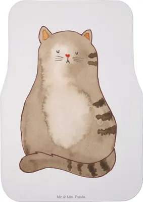 Produktbild von Mr. & Mrs. Panda Autoteppich Katze Sitzen - Weiß - Geschenk, Fußmatte Fürs Auto, Cat, Katzen, Auto-Fußmatte, Herz, Automatte, Familie