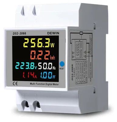 Produktbild von DEWIN Stromzähler, Stromzähler Hutschiene LCD Energiezähler Einphasen Energiekostenmessgerät 6 in 1 Strom Spannung Leistung kWh Messgerät Wechselstromzähler AC 40-300V
