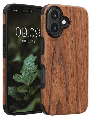 Zdjęcie produktu dla Etui kwmobile do telefonu Apple iPhone 16 – elastyczne etui ochronne z TPU z naturalnym wzorem drewna, kolor brązowy