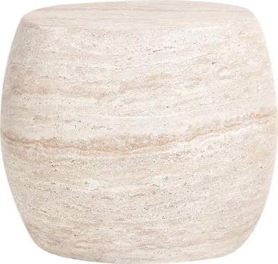 Produktbild von BELIANI Beistelltisch Beige Travertinoptik Steinoptik Rund Modernes Design Indoor Outdoor Wohnzimmer Couchtisch Kaffeetisch Loungetisch