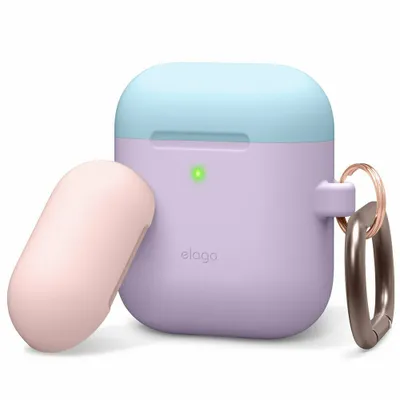 Produktbild von Elago Duo Hang Case für AirPods 2 / AirPods 1 Body-Lavendel / Top-Pastellblau und Lovely Pink