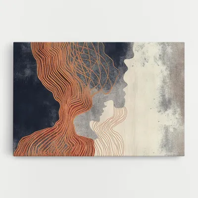 Produktbild von ARTHUB® Leinwandbild 40x60 cm, Orange Lines On Blue | Wohnzimmerdekoration, Hängende Bilder, Wanddekoration, Heimdekoration, Abstrakte, Abstrakte Kunst